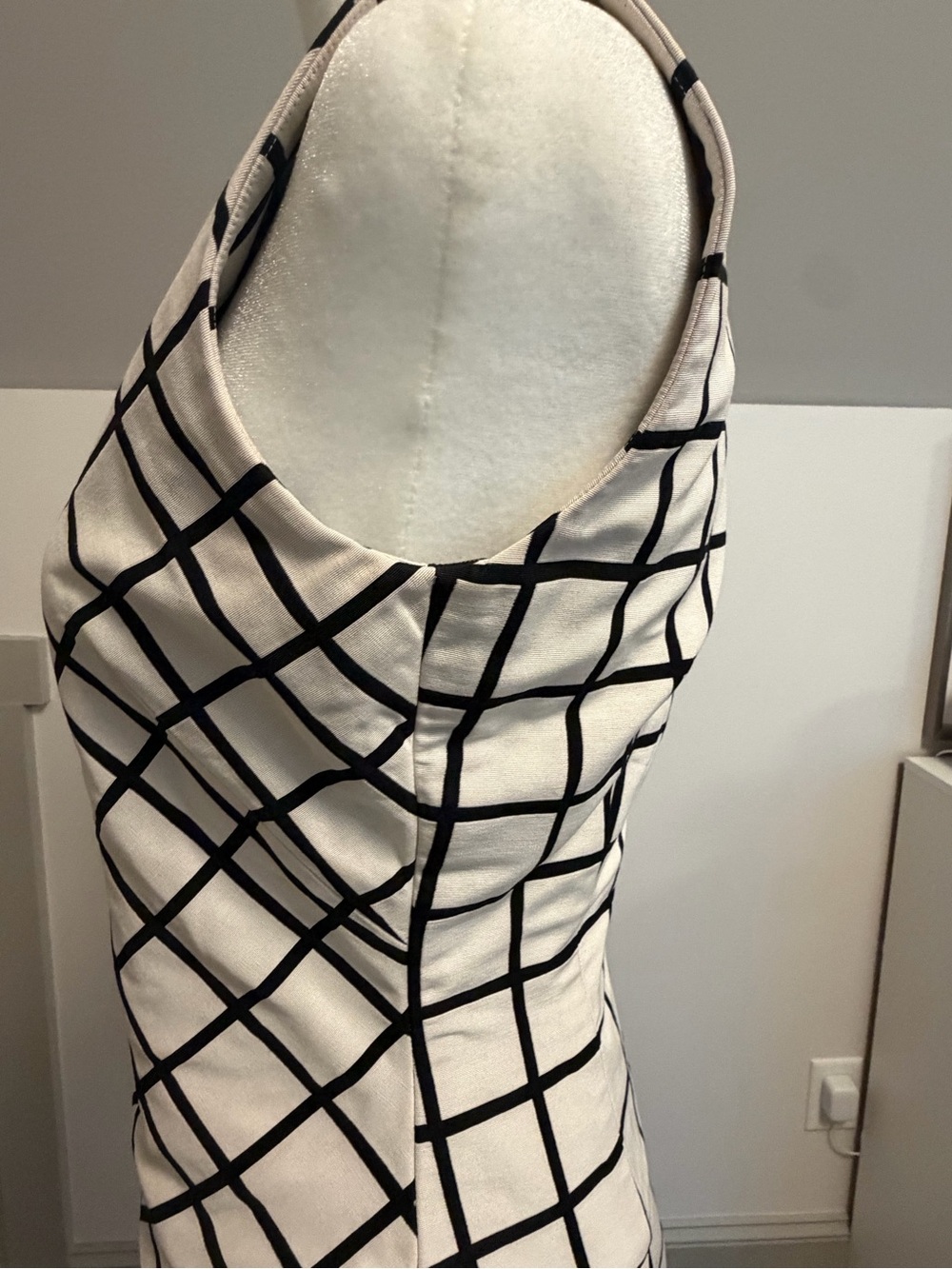Christian Dior Paris Vintage Cream Black Windowpane Plaid Sheath Dress US 4 - Picture 6 of 13